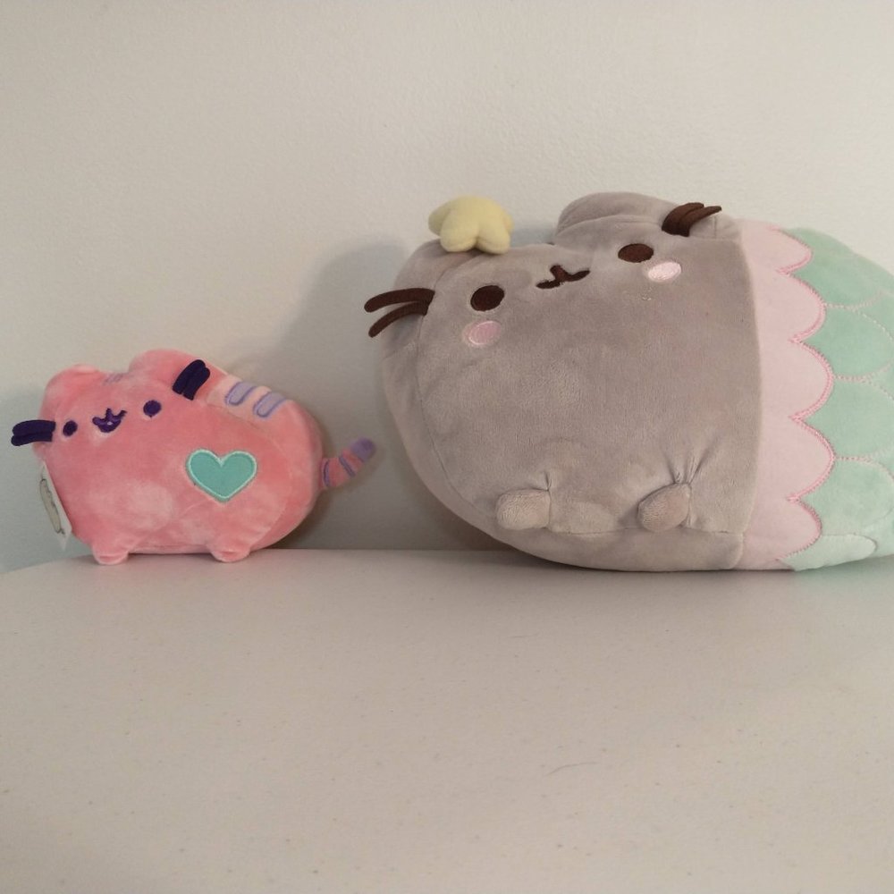 Pusheen Plush Lot Small Pink 6" 2017 and Large 14" Mermaid Stuffed Cat Toy Gund